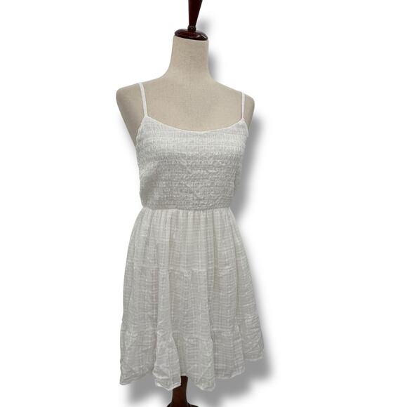 NEW Hippie Rose White Smocked Sundress Size Large Mini Plaid A-Line - Picture 1 of 8